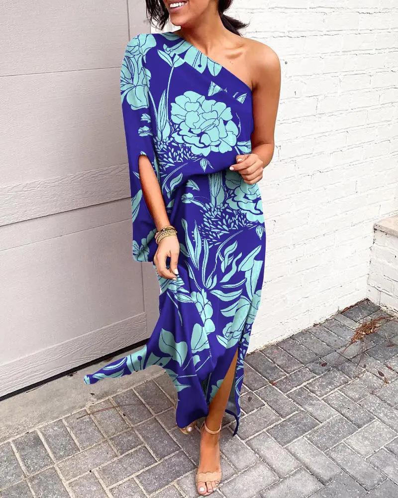 Florales One-Shoulder-Maxikleid mit Seitenschlitz f��r Damen