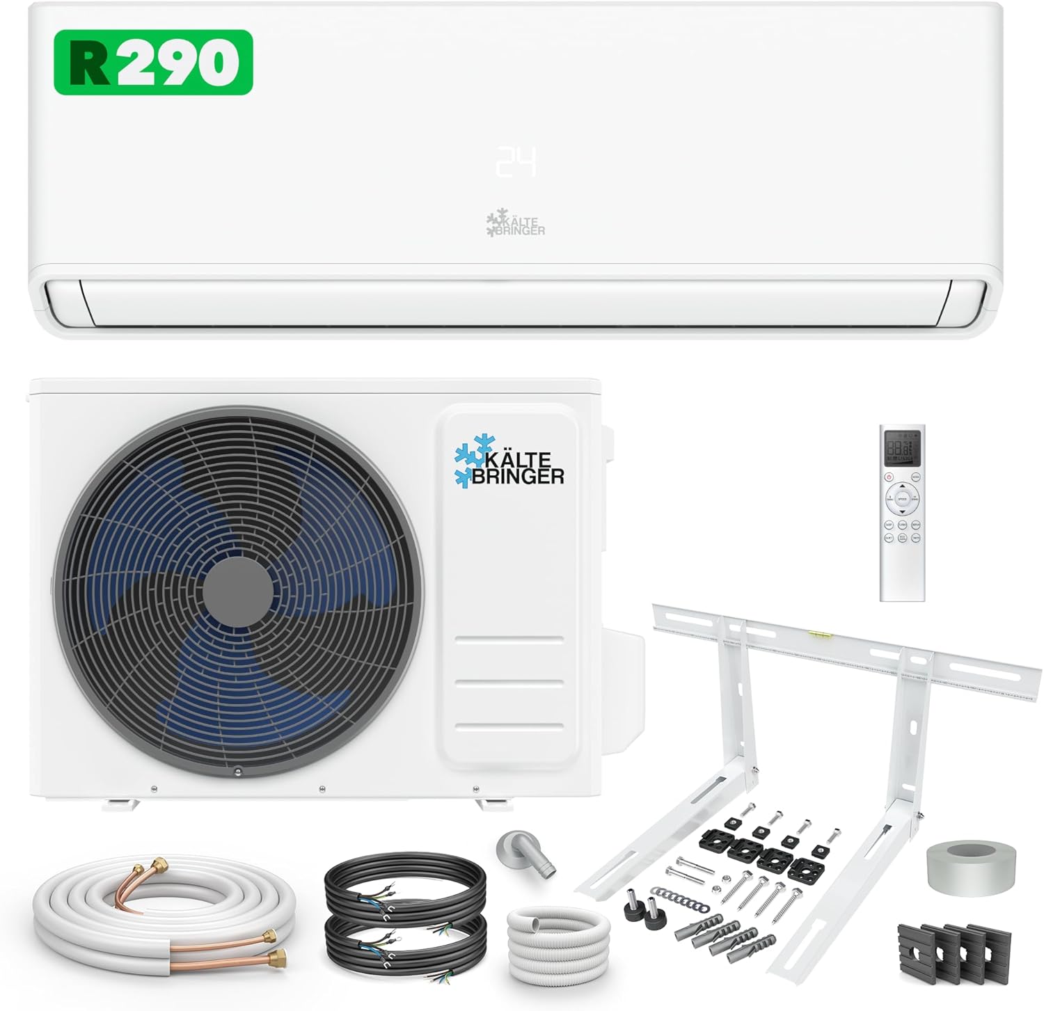 Kältebringer A+++ R290 Split Klimaanlage 12000 BTU (3,7 kW) - mit Heizfunktion, WiFi & App, bis 60m², sehr leise, 5m Kupferleitung, Kältemittel R290, Montagematerial, Wandhalterung