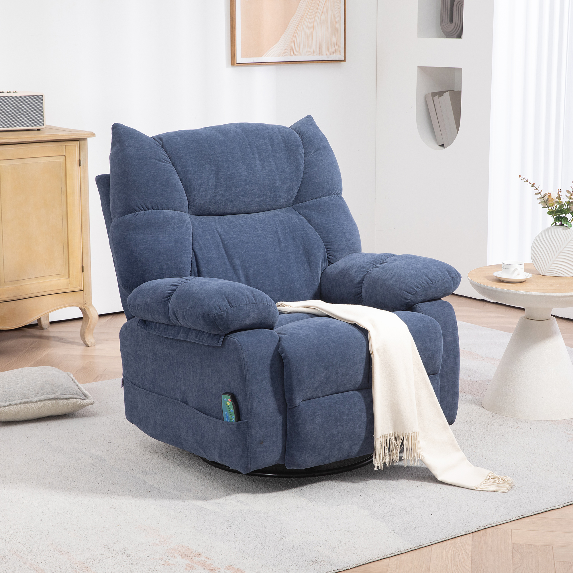 Massagestoel met Warmte- & Ligfunctie, Draaibaar, tot 150 kg, Metalen Frame, 98x90x98cm, Blauw