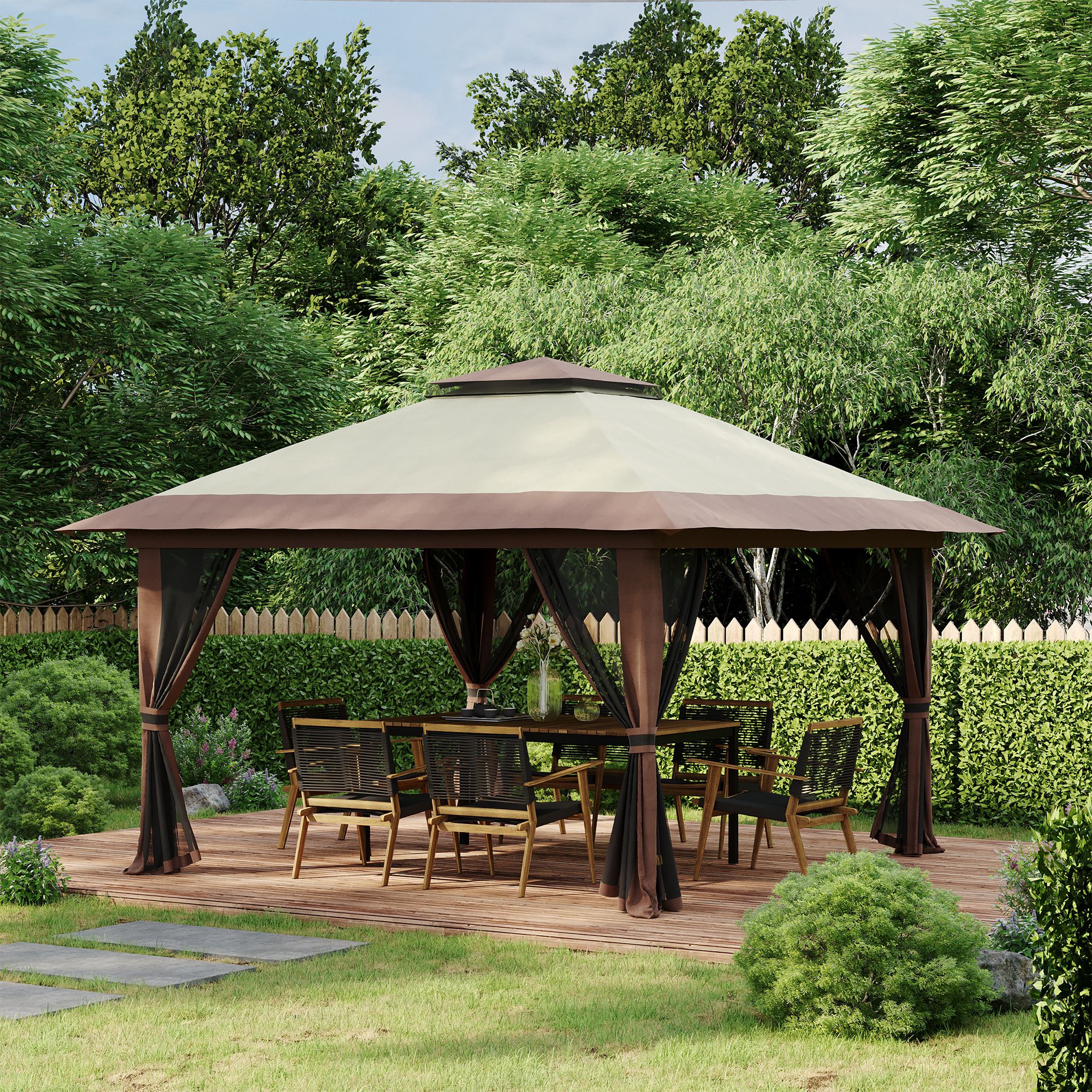 Tuinpaviljoen 4x4x3m, Beige, Met Ventilatiedak en Verstelbare Hoogte