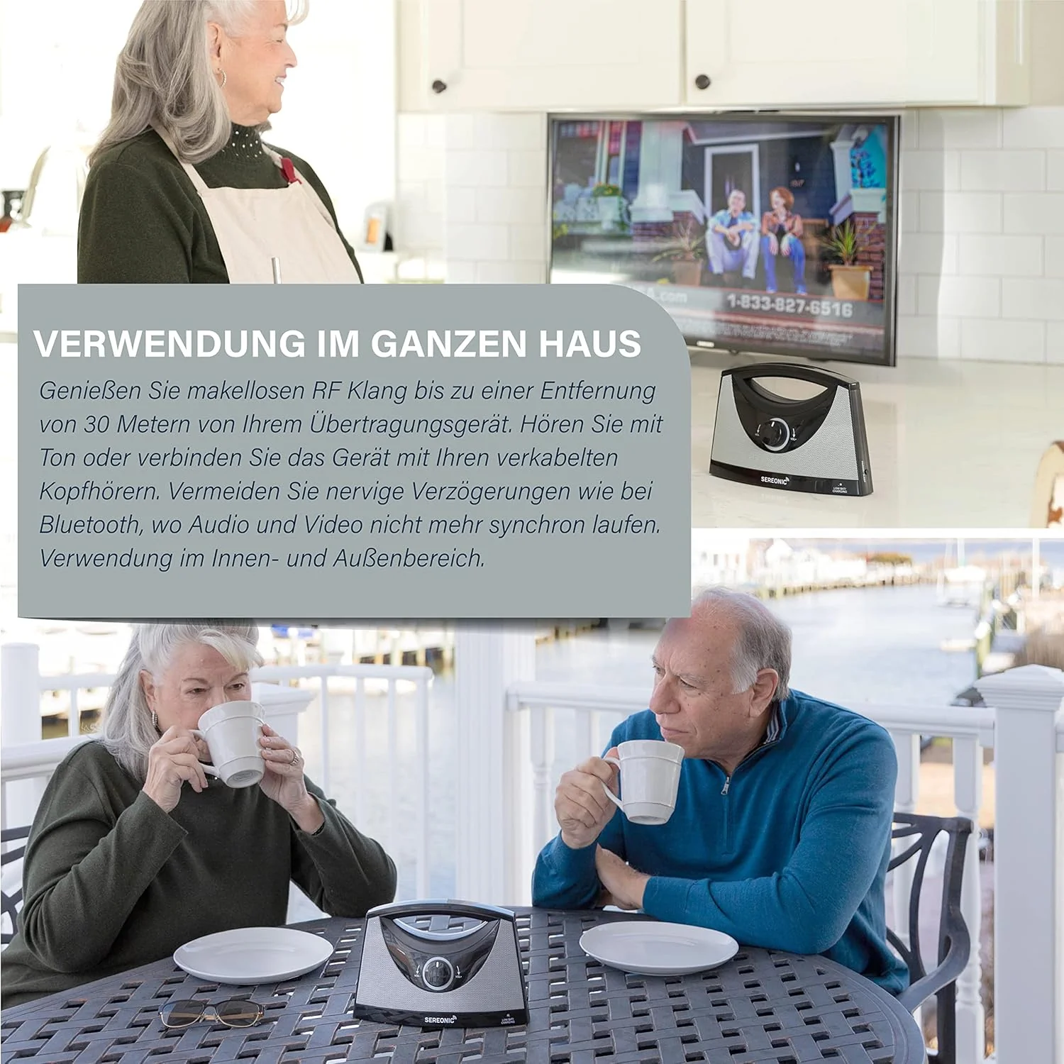 SEREONIC Draagbare Draadloze TV Luidsprekers voor Smart TV �C Ideale Luidspreker voor Televisies zonder Dreunend Geluid �C Draadloze TV Luidspreker voor Slechthorenden en Senioren �C Bereik 30 m