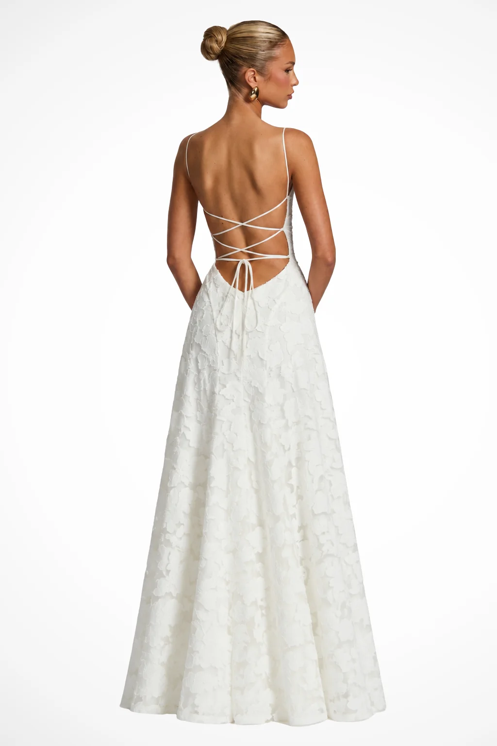 Maxikleid f��r Hochzeitsg?ste mit Wasserfallausschnitt und Blumenspitze | Festliches langes Abendkleid f��r Damen und feierliche