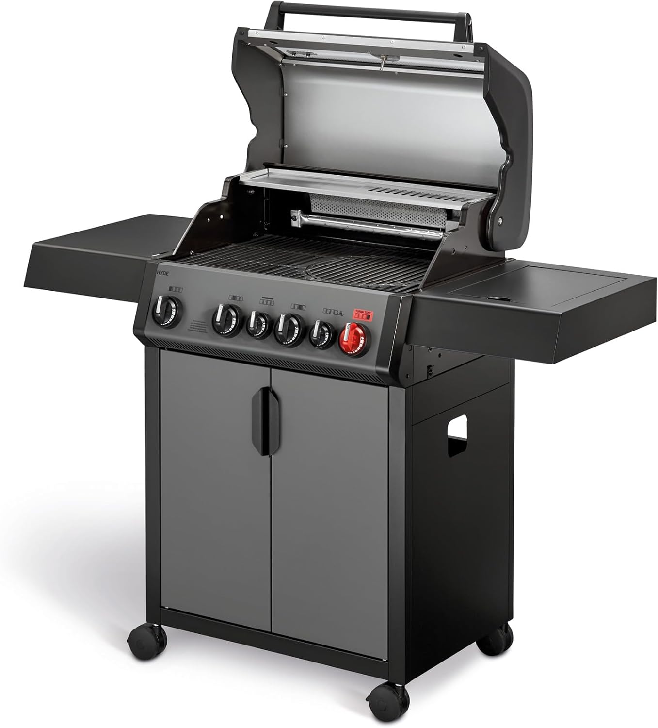 Enders® Gasgrill Hyde 4 SIKR Turbo inkl. Thermometer, 4-Brenner aus Edelstahl für kraftvolles direktes und indirektes Grillen, 800 °C TURBO ZONE, SWITCH GRID, Infarot-Backburner und Seitenkocher