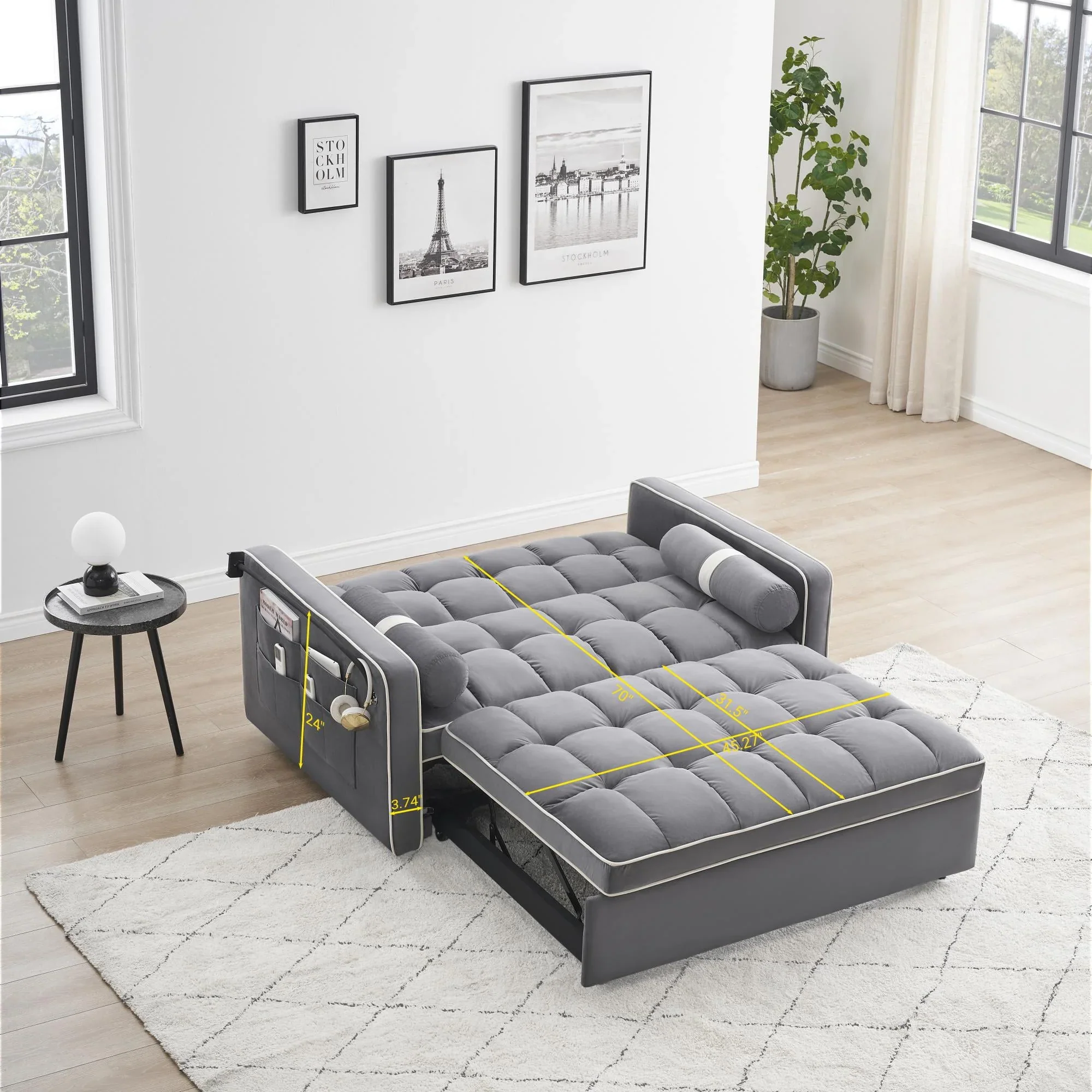 3 in 1 Sleeper Sofa Couch Bed for Living Room Apartment,Grey