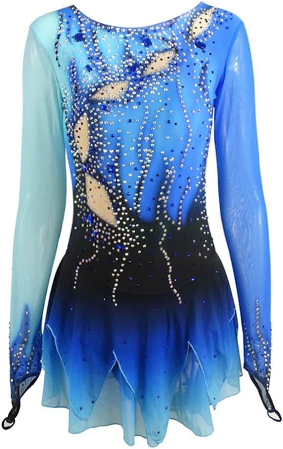 LIUHUO Eiskunstlaufkleid für Mädchen und Teenager, blau, Eislauf-Wettbewerb, Poledance-Kostüme