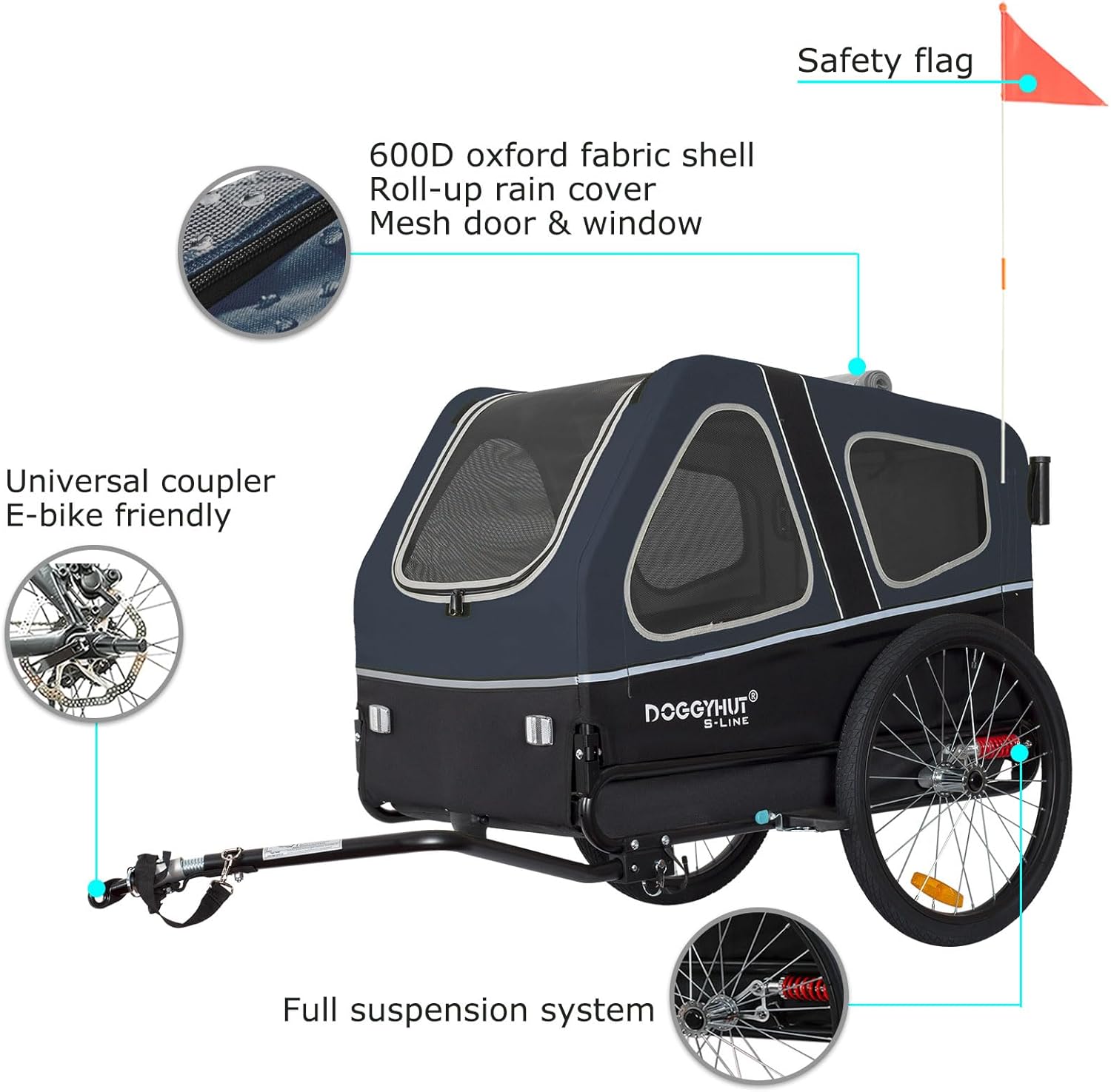 Doggyhut S-Line XL Hundeanhänger & Hundebuggy mit Federung 2 in 1 Hunde Fahrradanhänger Jogger gefedert bis 45 kg