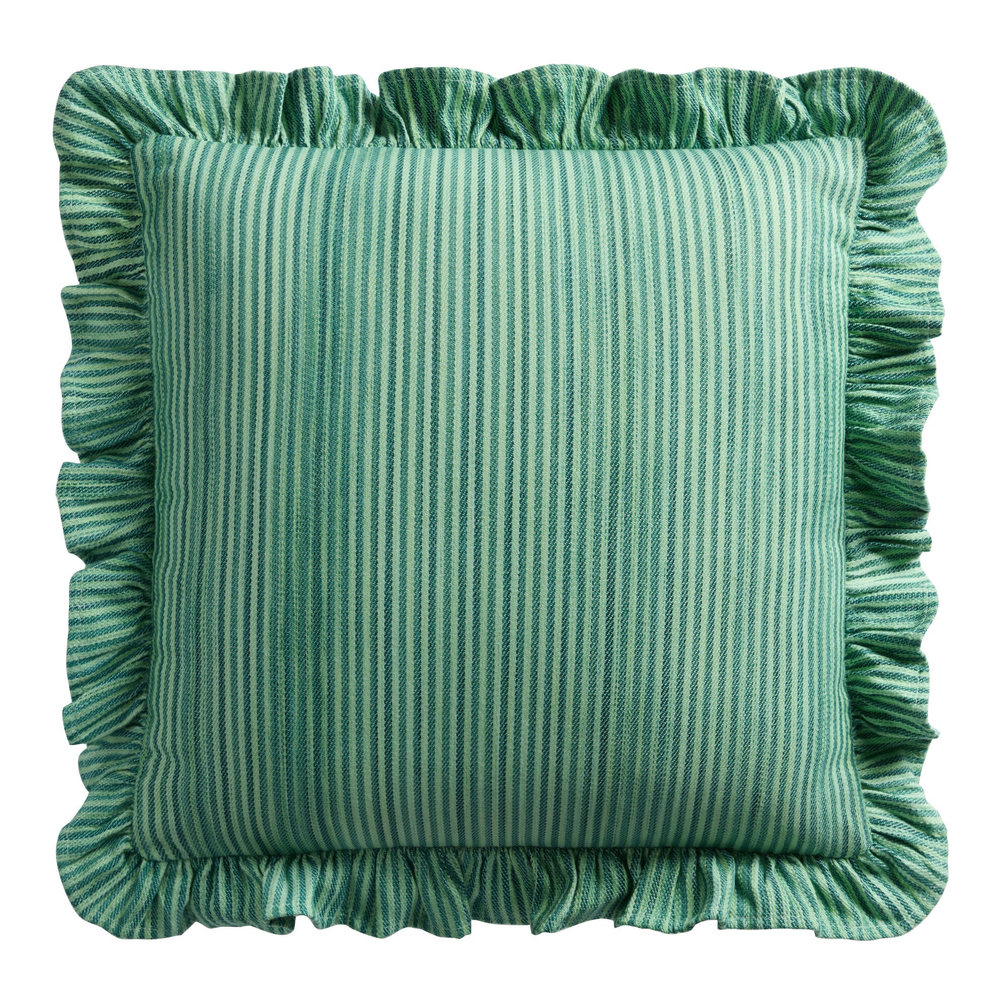 Railroad Stripe Ruffled Indoor Outdoor Throw Pillow