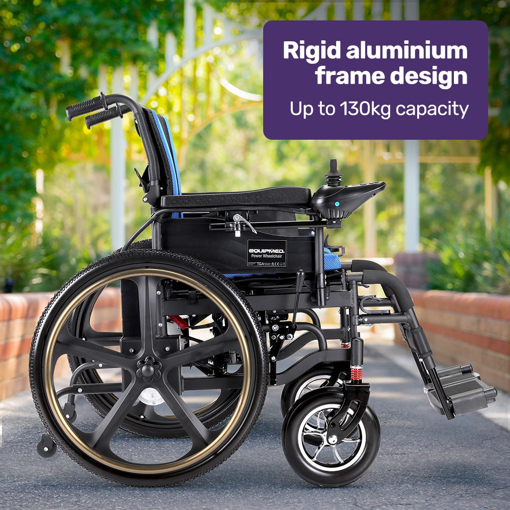 EQUIPMED Electric Wheelchair Folding, Long Range, Airline Approved, Lithium Battery, 24