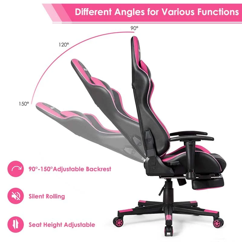 Led Massage Gaming Chair Height Adjustable Racing Computer Office Chair With Footrest Ergonomic High Back Pu Swivel Game Chair - Comfortable And Ergonomic Design