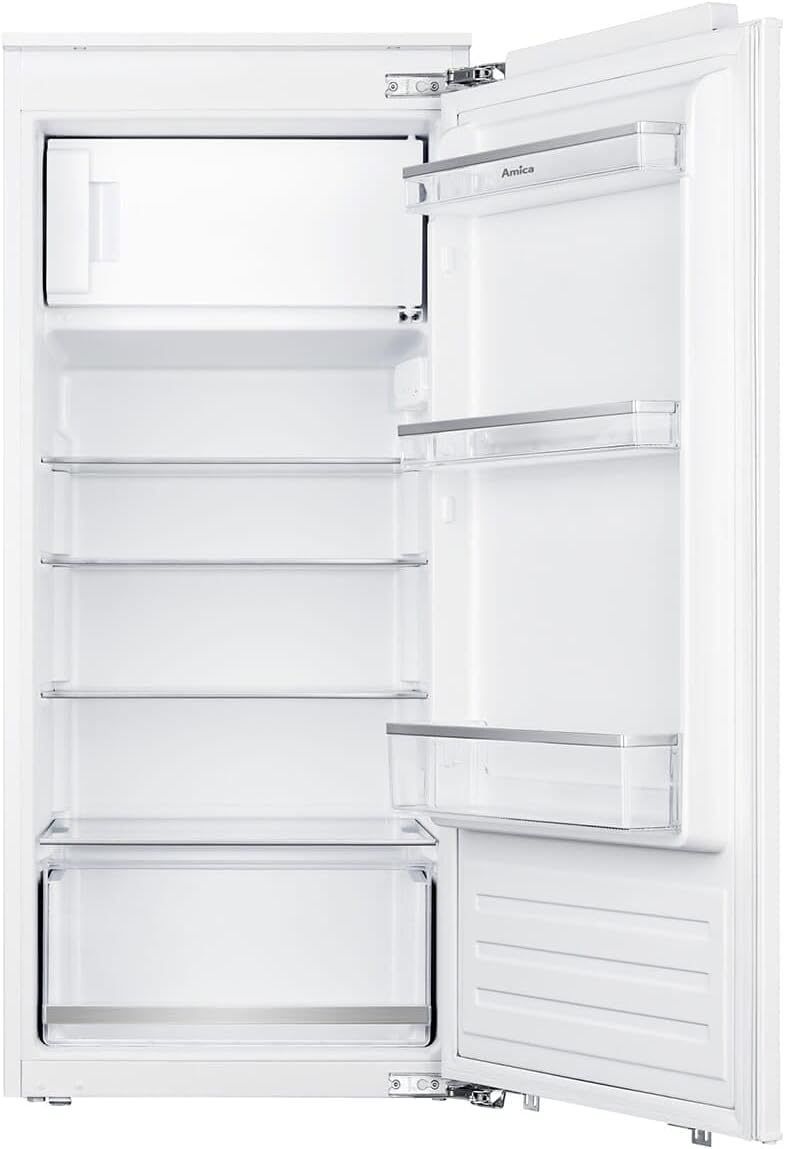 Amica Einbau‑Kühlschrank mit Gefrierfach Festtür‑Technik 1220 mm Nische elektronische Steuerung Inverter‑Motor LED Beleuchtung 122,1 x 54 x 54 cm – Einbau Kühl Gefrierkombination