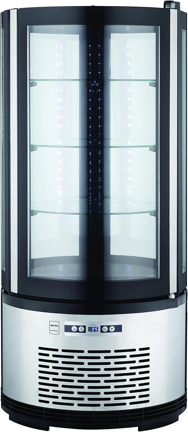 METRO Professional Kuchen-Vitrine GRV1100, Gastro, Edelstahl/Glas, 100 L, Umluftkühlung, 490W, Temperaturanzeige, automatisches Abtauen, rund, silber, Klimaklasse 6