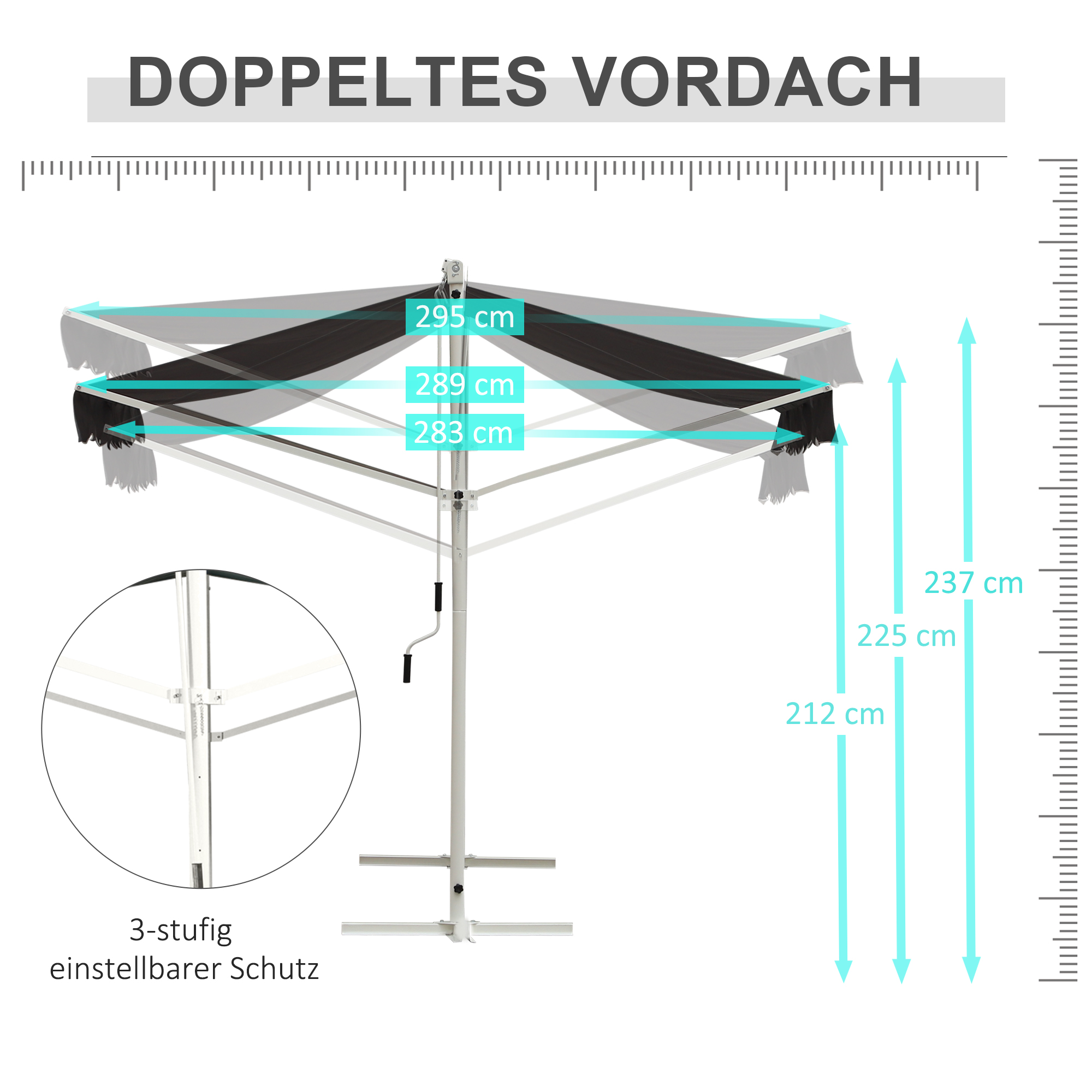 Outsunny Staande luifel met knikarm tuinluifel luifel zwengel grijs 3,95 x 2,94 m