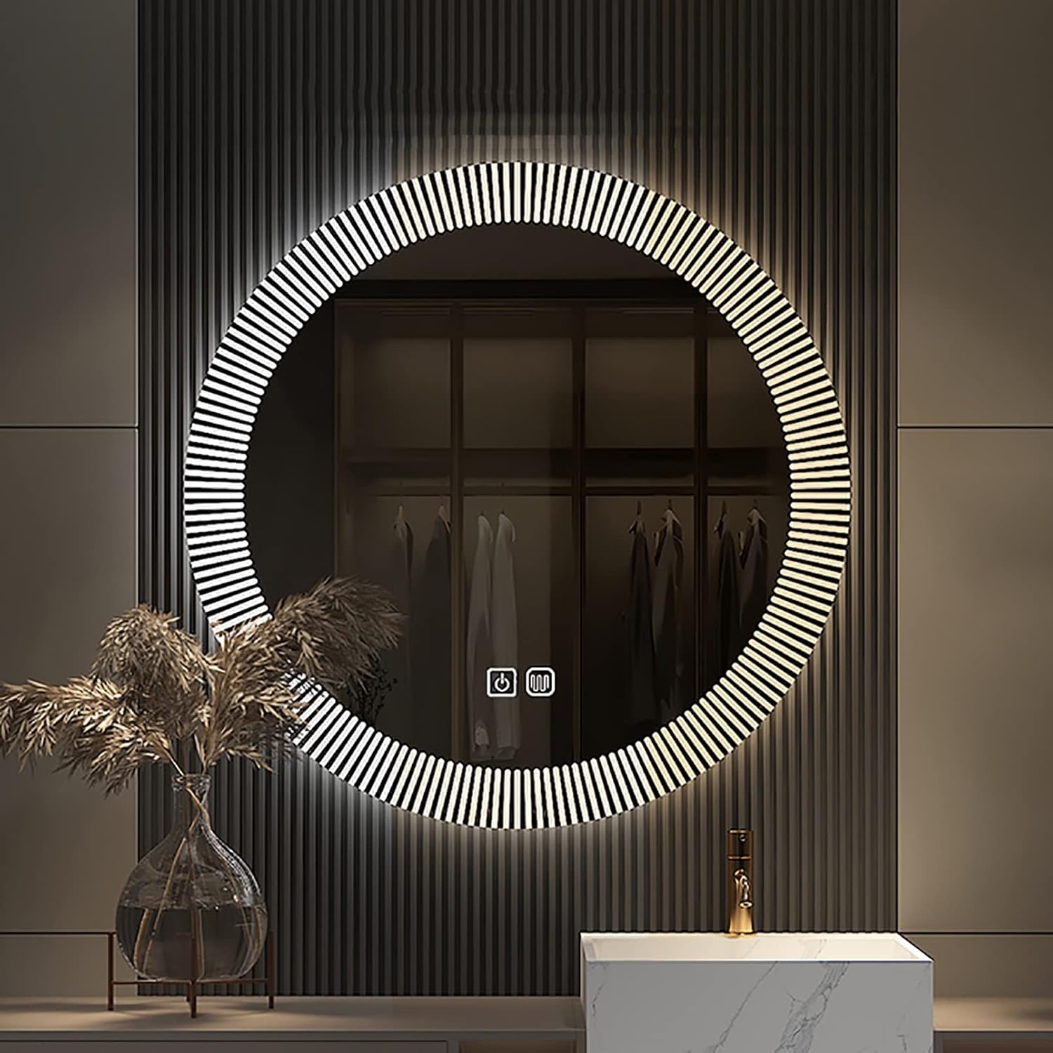 LED-Badezimmer-Kosmetikspiegel, Wandmontage, Hintergrundbeleuchtung, dimmbare Lichter, beschlagfrei, bruchsicher, perfekt für die Wohnzimmerdekoration (dreifarbiges Licht)