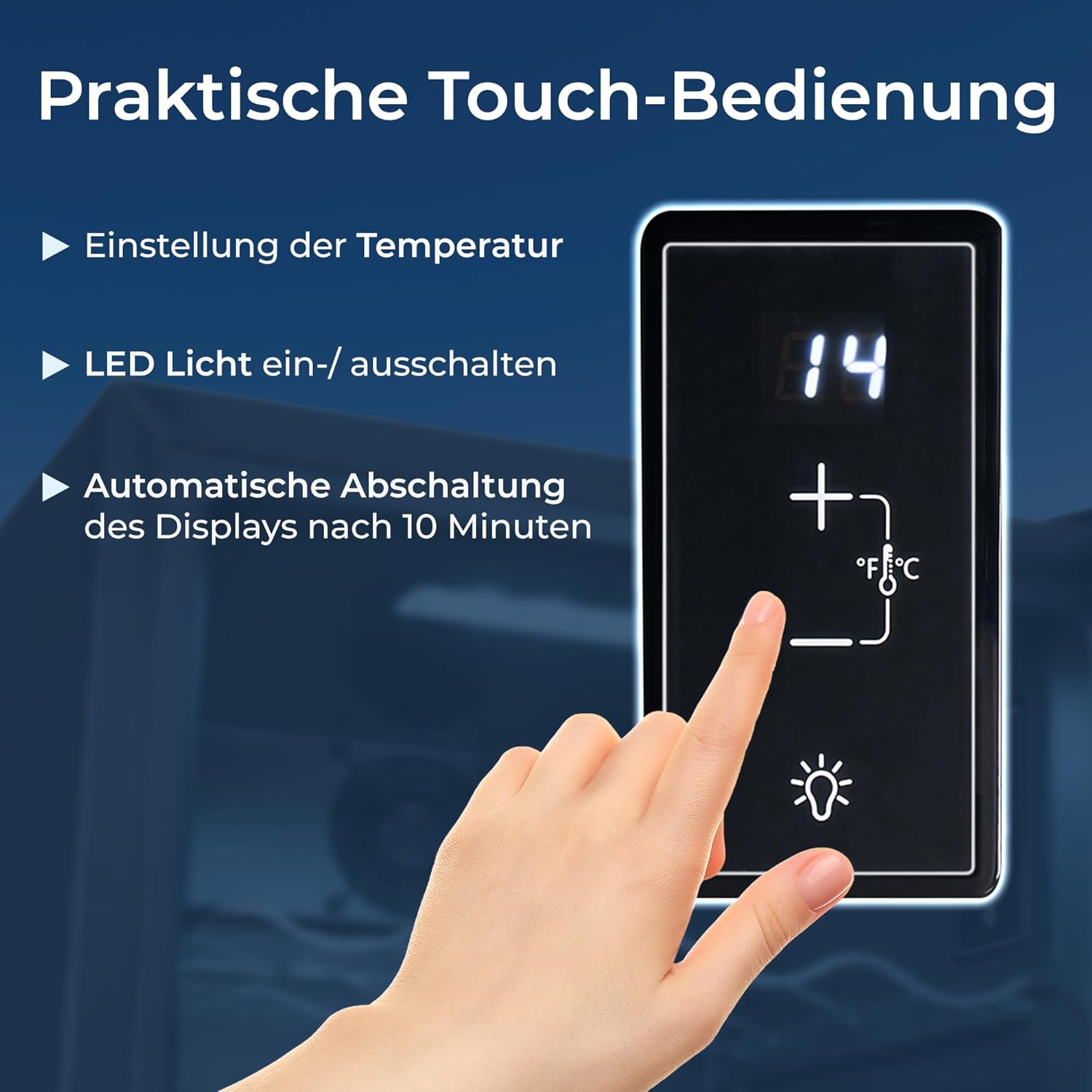 KLAMER Getränkekühlschrank 60 L, Mini Kühlschrank bis 60 Dosen, 0–20°C Touch Display, Glasfront, Automatische Abtaufunktion, Edelstahlgriff, Kühlschrank ohne Gefrierfach