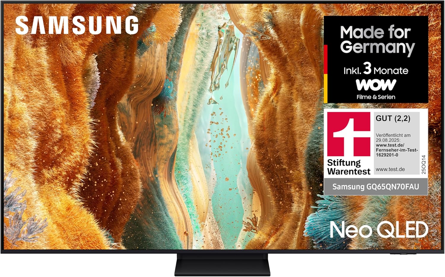 Neo QLED 4K QN70F 65 Zoll (163 cm) Mini LED Fernseher, NQ4 AI Gen2 Prozessor, Quantum Matrix Technology Slim, Motion Xcelerator 144Hz, AirSlim Design, AI Smart TV