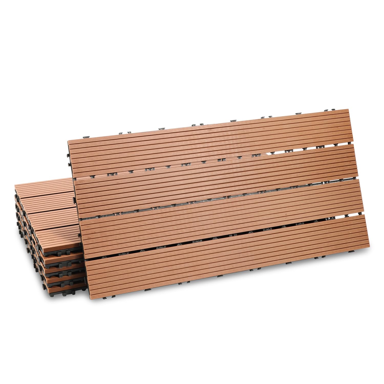 Fiqops 36 Stück WPC Terrassenfliesen, 30x60 cm Balkon Bodenfliese,Gartenfliesen mit Klick-System,Terrassendielen Balkonfliesen Klickfliesen,Terrassendielen Wasserfest für Terrasse,für 6m² Anthrazit