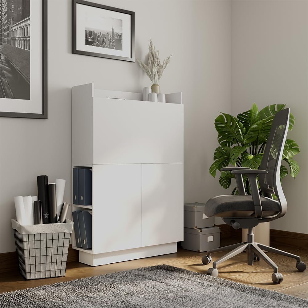 Vicco Sekretär Schreibtisch Alena, Arbeitstisch mit Schrank, Weiß, 85 x 27 cm
