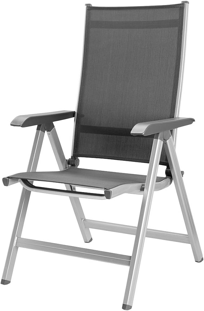 Kettler Basic Plus Advantage Gartenstuhl-Hochlehner verstellbar - einfach zusammenklappbar - praktischer Klappstuhl - Aluminium & robuster Kunststoff - wetterfeste Gartenmöbel – silber/anthrazit