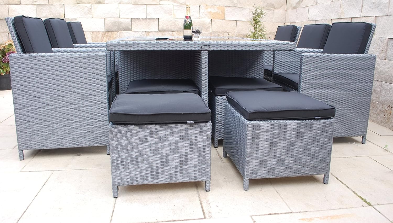 Ragnarök-Möbeldesign Heimdall Premium PolyRattan - Deutscher Hersteller - 8 Jahre GARANTIE - Aluminium Gartenmöbel Essgruppe Tisch Stuhl Hocker Platinum Grau Rostfrei Sitzgruppe