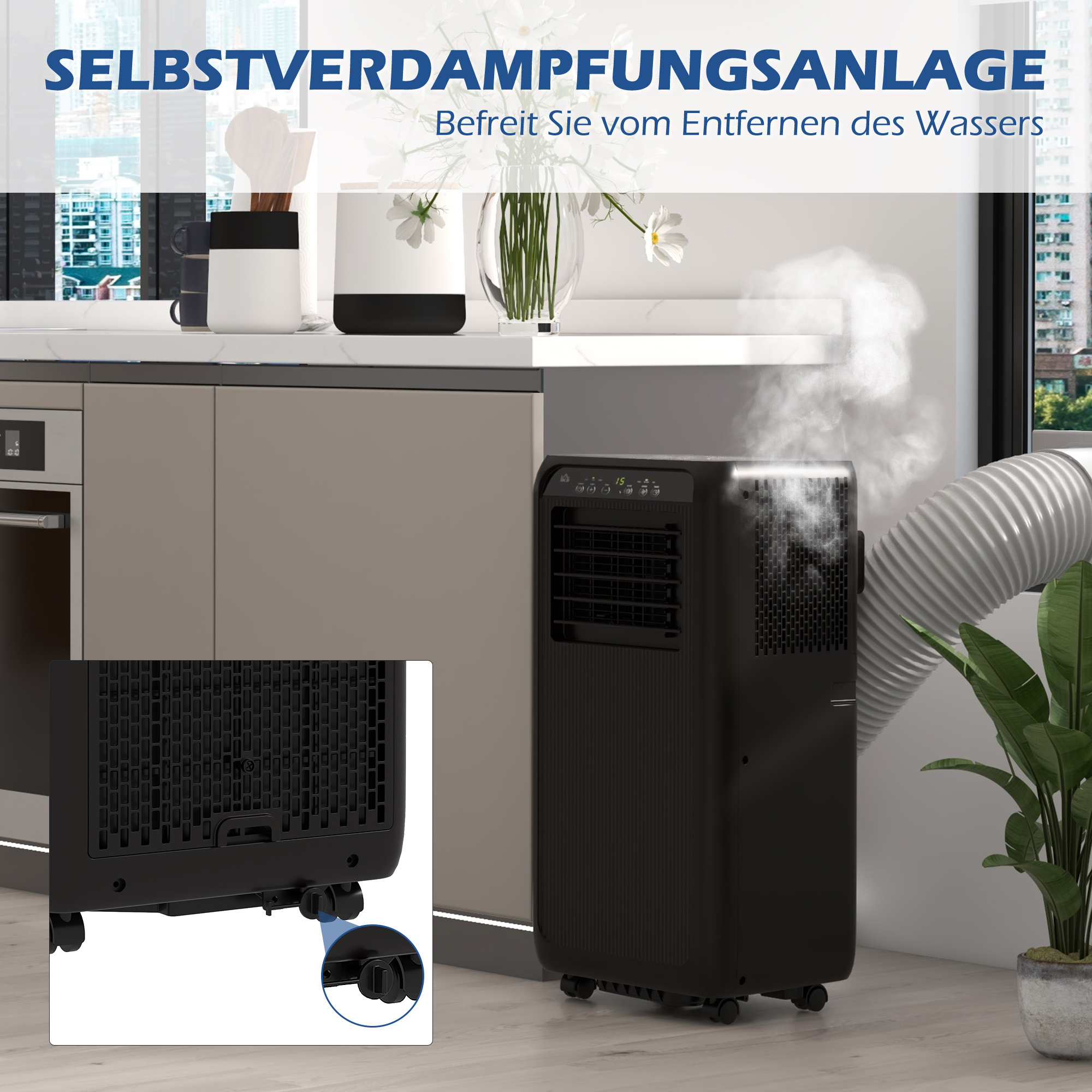 Mobiele Airconditioner Mini Airco, 24-uurs Timer, 3 Snelheden, 33 x 28 x 68,5 cm, Zwart