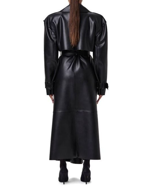 Women’s Coat Trench Power Shoulders Vegan Leather by Naked Wardrobe