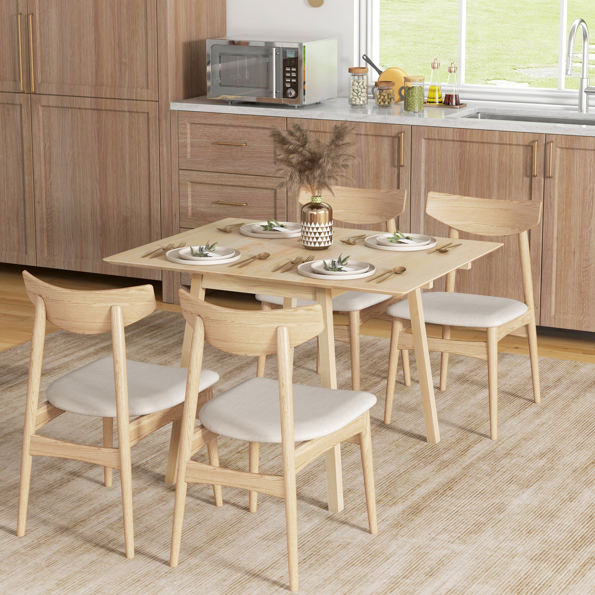 Eettafel Klaptafel Keukentafel, 2 inklapbare zijden, 110 x 86 x 75 cm, Naturel