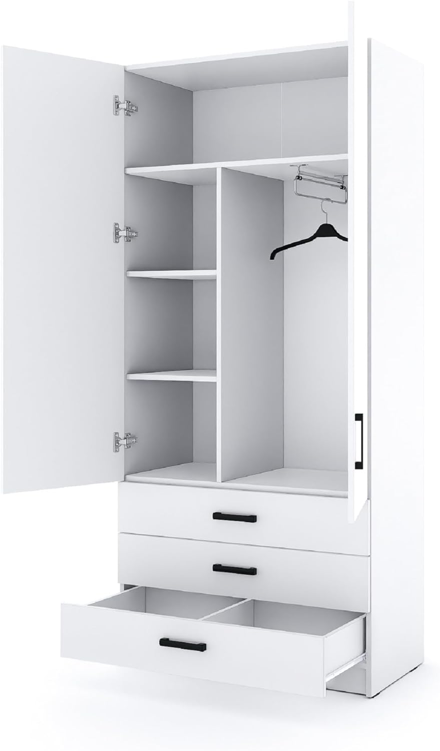 Kleiderschrank Sigma 90 cm breit mit 2 Drehtüren und 3 Schubladen Korpus in Kaschmir Schlafzimmerschrank Kinderzimmerschrank Systemschrank (Türen-Kaschmir, Schubladen-Kaschmir)