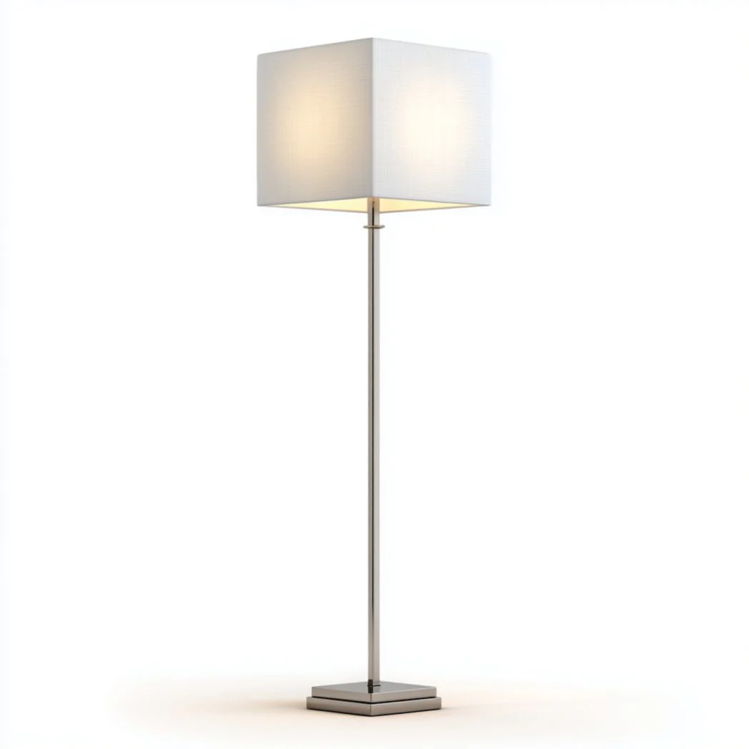 Lampa podłogowa z abażurem kwadratowym, metalowa podstawa