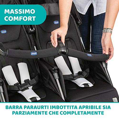 Chicco OHlalà Twin Passeggino Gemellare Doppio da 0 Mesi a 15 kg, Passeggino Leggero Reclinabile e Pieghevole, Chiusura Compatta, Poggiagambe Regolabili, Parapioggia e Capottina Estendibile, Nero : Prima infanzia
