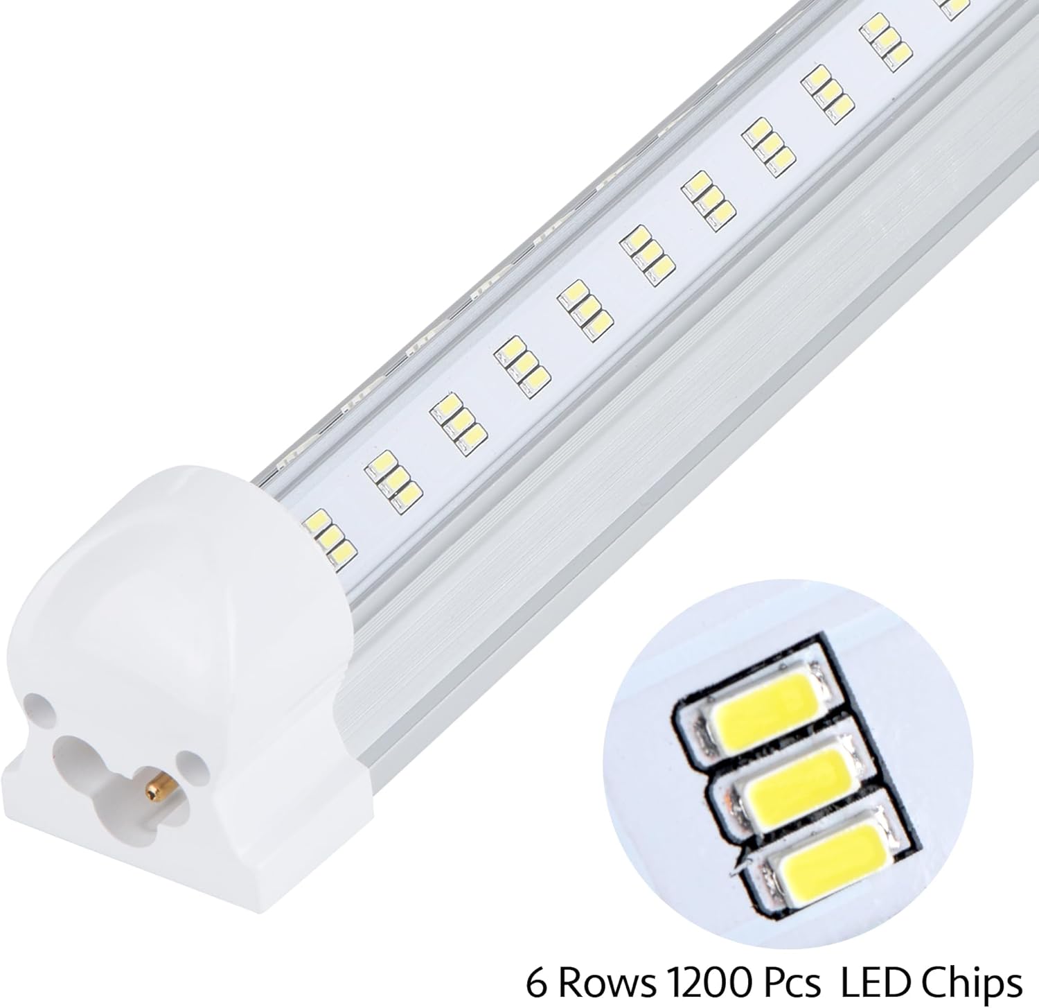 Singteam LED-Leuchtmittel, 2,4 m, 100 W, integrierte LED-Röhre, 15500 lm, 6500 K, klare Abdeckung, 6 Reihen, V-förmig, 270 Grad, T8 LED-Beleuchtung für Garage, Lager, Werkstatt, Keller, 10 Stück