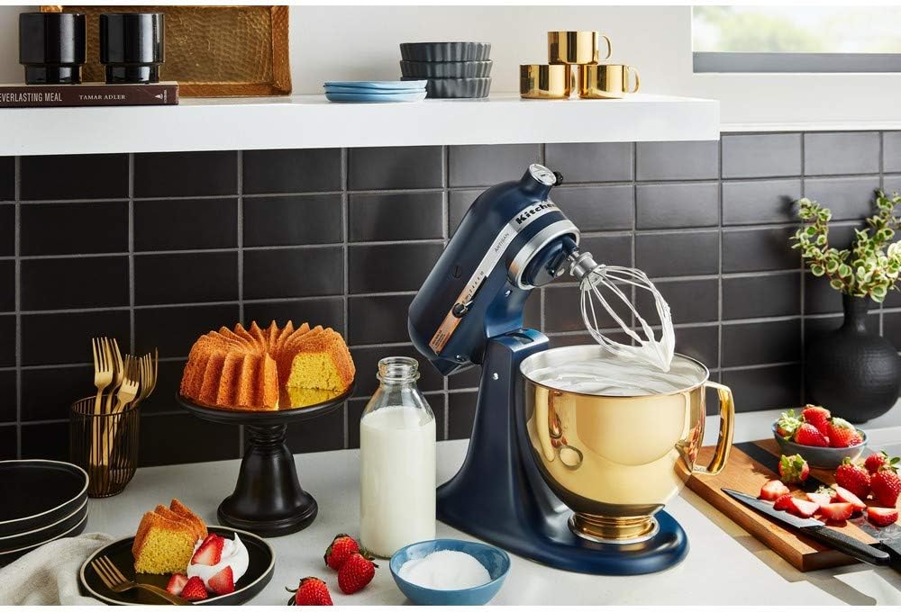 KitchenAid Küchenmaschine I Artisan I Kippbarem Food Processor I Teigknetmaschine mit 5 Zubehör | 2 Schüsseln aus Edelstahl | 4.8 L | Schwarz