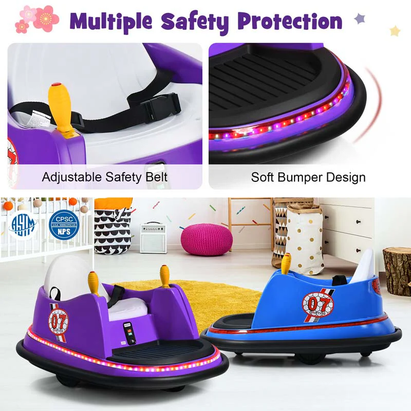 12V Toddler Bumping Car, Battery Powered Baby Ride on Bumper Car with Dual Joysticks, Flashing LED Light & 360 Degree Spin