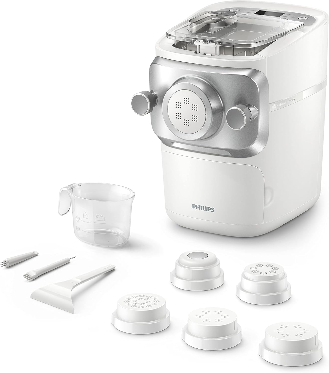 Philips Urządzenie Do Wyrobu Makaronu Z Serii 7000, Technologia ProExtrude, zapewnia gładkie, sprężyste ciasto, Duża pojemność, 8 porcji makaronu, Perfekcyjna Technologia Mieszania, Biały, HR2660/00