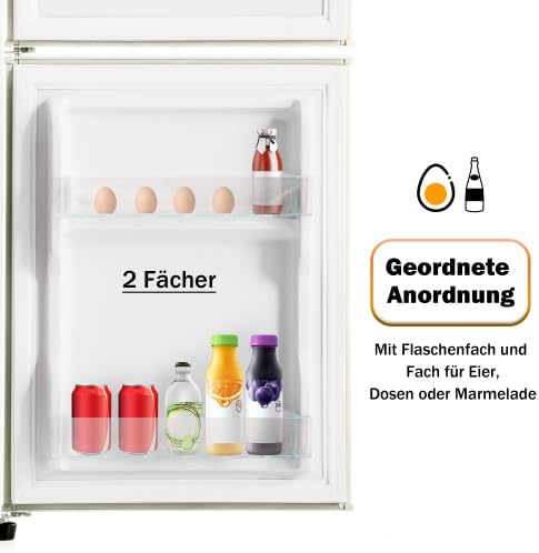 Merax Retro Kühlschrank mit Gefrierfach – 60L Mini Kühlschrank, 22L Gefrierfach, 38L Kühlfach, 7 Temperaturstufen, Energieeffizienzklasse E, Cremeweiß, 102 kWh/Jahr