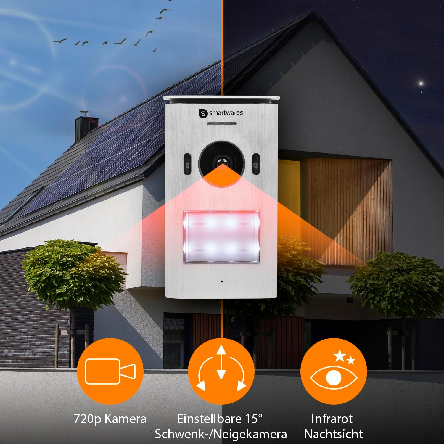 Smartwares HD Video-Türgegensprechanlage für 1 Wohneinheit, 7 Zoll (17,8 cm) Monitor mit Touchscreen-Panel/Türöffnerfunktion / 2-Draht-Technik, Silber, 1-Partei HD-Videogegensprechanlage