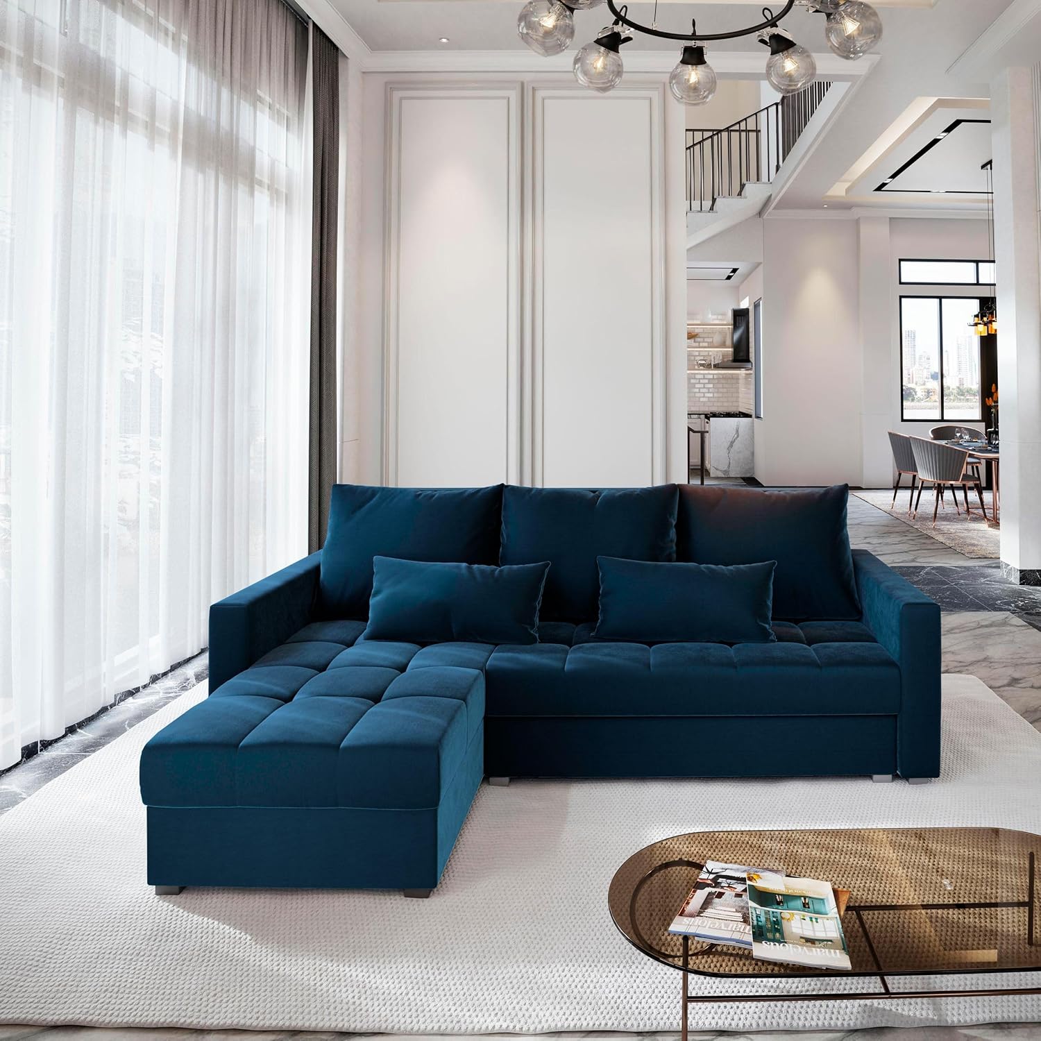 Masseno Ecksofa KOS PIK mit Schlaffunktion L-Form, Sofa mit Bettkasten, Wohnzimmersofa, Couch, Soffa, Bettsofa, Couchgarnitur- Blau, Kronos 09