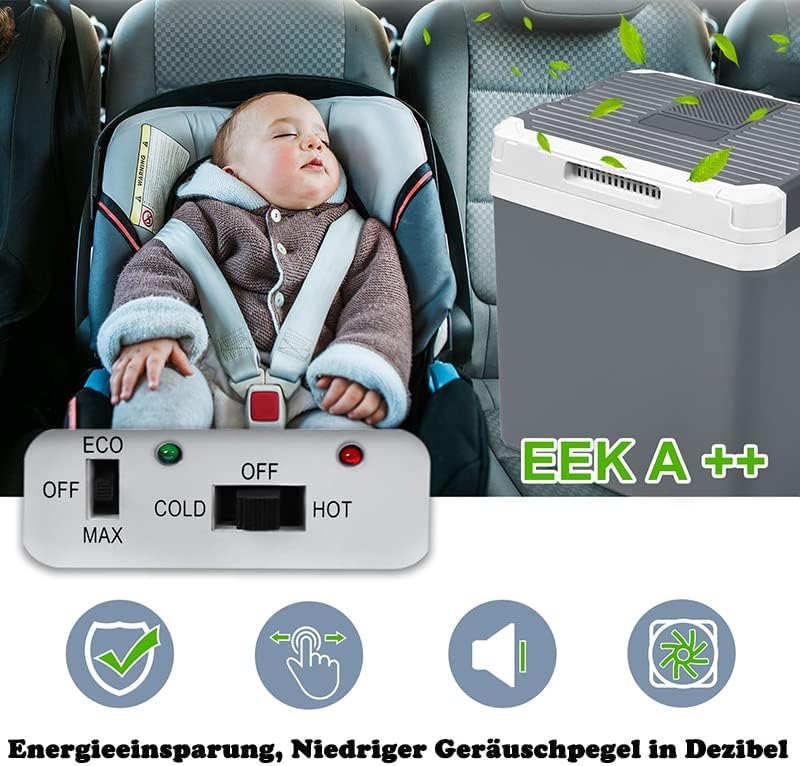 AufuN 48L Kühlbox mit Rollen, zum Warmhalten und Kühlen, Mini-Kühlschrank, 12 V und 230 V für Auto, Lkw, Boot, Reisemobil und Steckdose, mit ECO Modus(Grau)