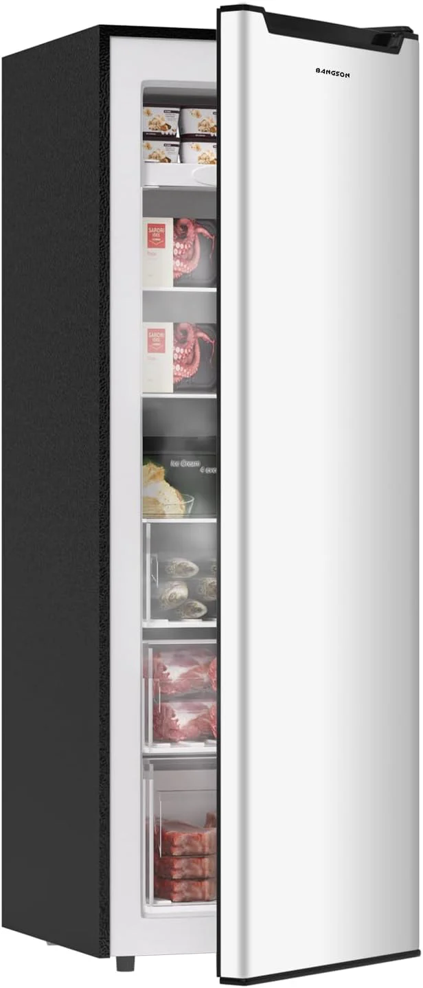 BANGSON Upright Freezer. 7.0 Cu.ft Stand Up Freezer. Convertible Upright Freezer/Refrigerator. Single Door for Kitchen.Garage. Office. Apartment. Silver