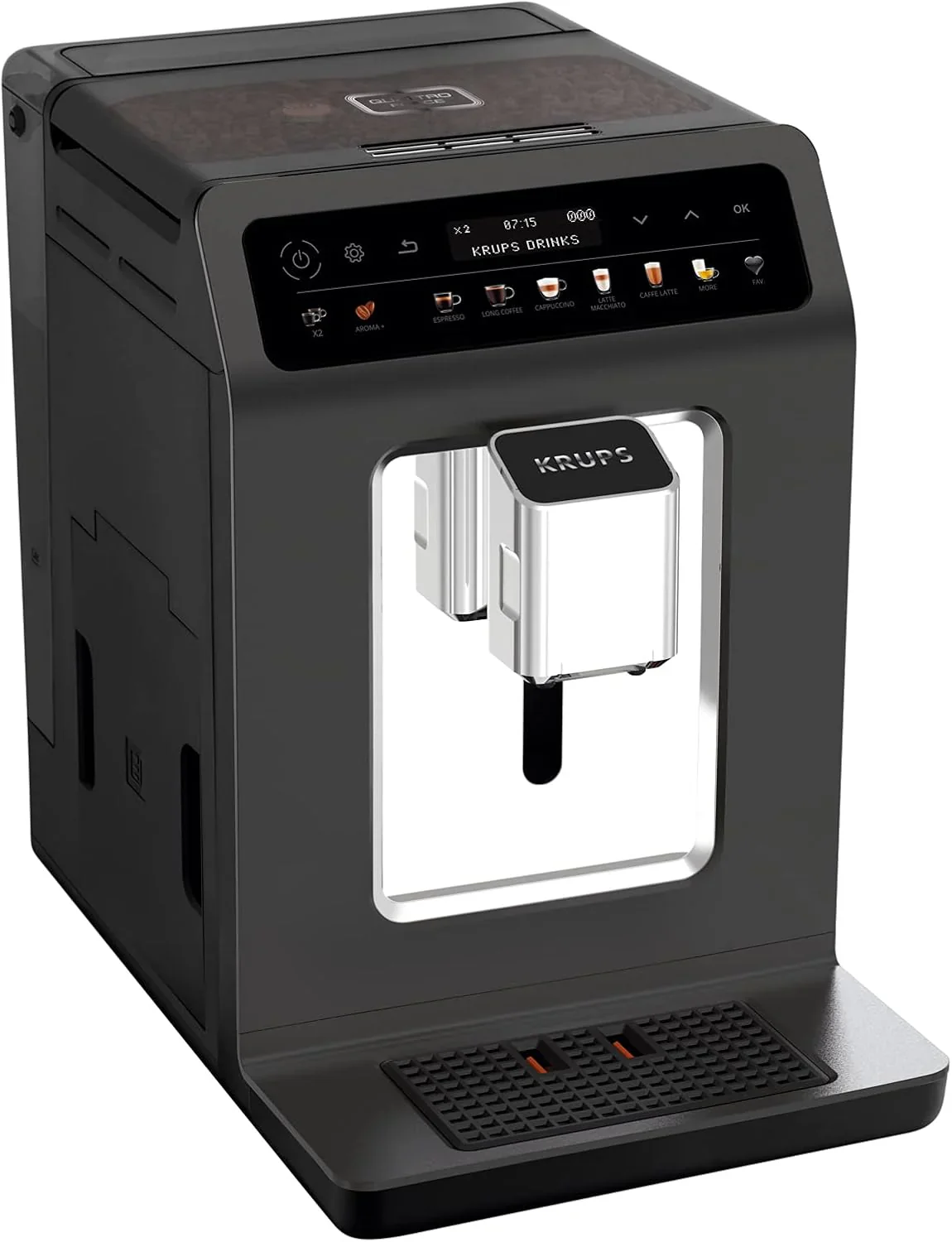 Krups Evidence One Kaffeevollautomat mit Milchschlauch, 12 Getr?nke, 2-Tassen-Funktion, Farbdisplay, Kaffeemaschine, T��V-Siegel, Schwarz, EA895N10, Meteor Graphit