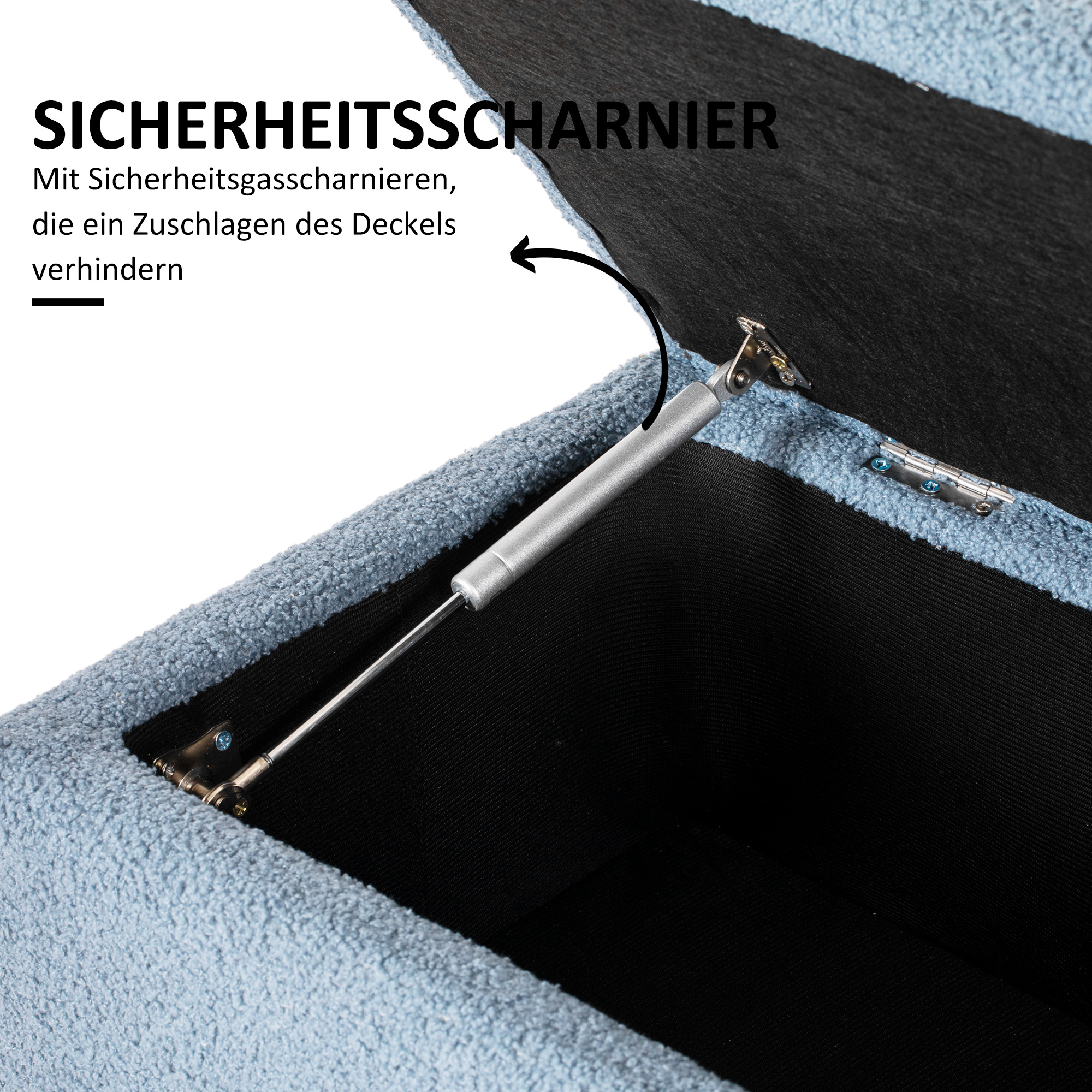 Gestoffeerde Bank met Opbergruimte, Zitkist, Kasjmier-Look, tot 120 kg, Natuurhout Frame, 95 x 38 x 45 cm, Blauw
