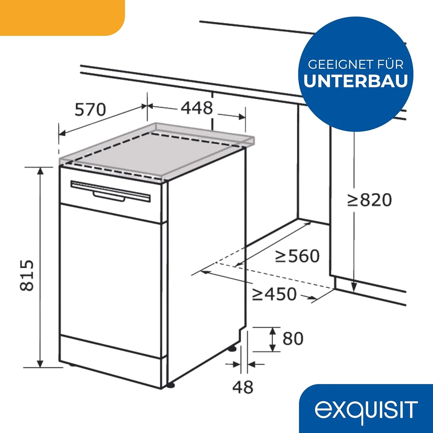 Exquisit Geschirrsp��ler, 9 Ma?gedecke, Sp��lmaschine 45 cm, Power+, ECO-Modus, Geschirrsp��ler 45 cm, GSP59109-030E silber