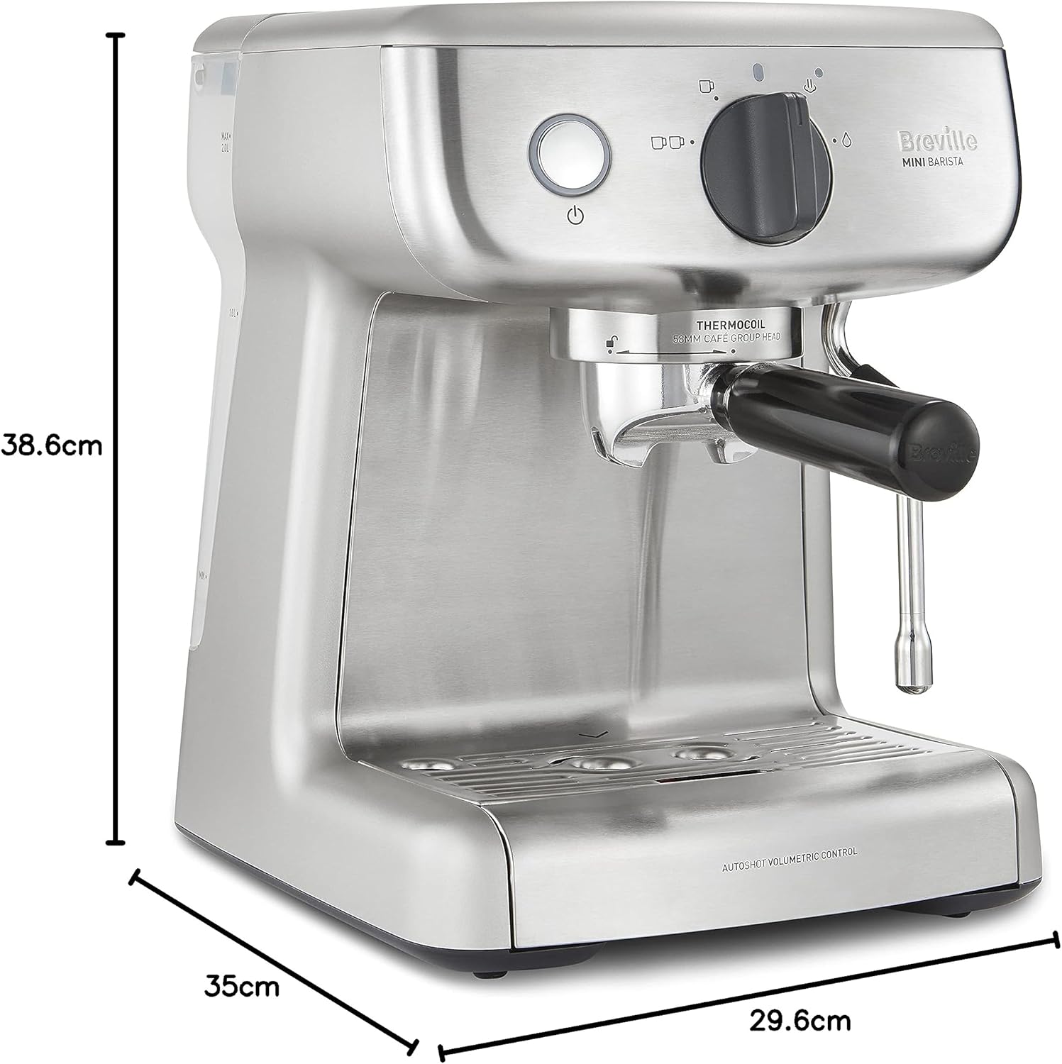 Breville Barista Max Siebträgermaschine | Espressomaschine/Kaffeemaschine mit integriertem Mahlwerk und Milchaufschäumer| 2,8-l-Wasserbehälter | Italienische Pumpe mit 15 Bar | Edelstahl [VCF126X]