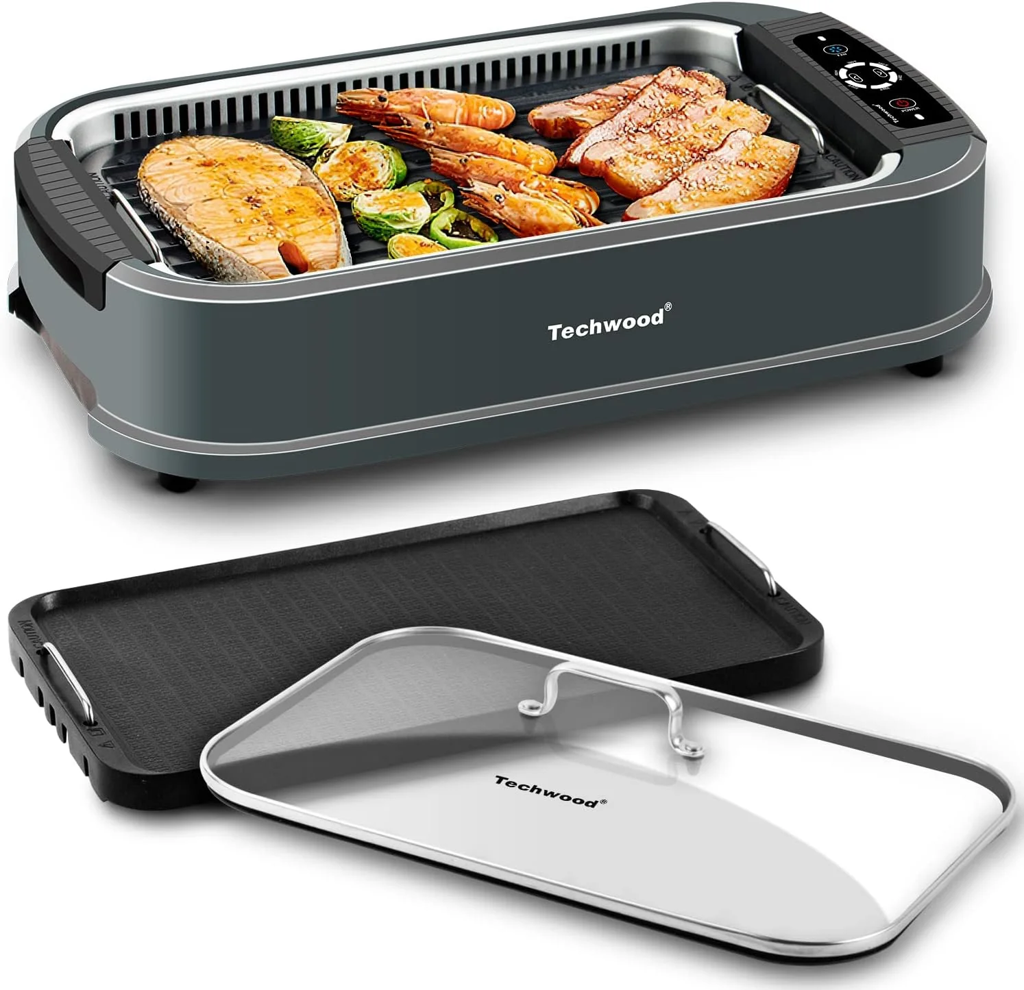 Indoor Smokeless Grill. Techwood 1500W Electric Indoor Grill with Tempered Glass Lid. Portable Non-stick BBQ Korean. Turbo Smoke Extractor Technology. Drip Tray& Double Removable Plate. Black