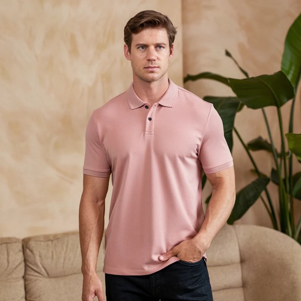 Klassisches Herren Poloshirt aus leichter Seide | Atmungsaktives Kurzarm-Polo mit Knopfleiste und Strukturkragen