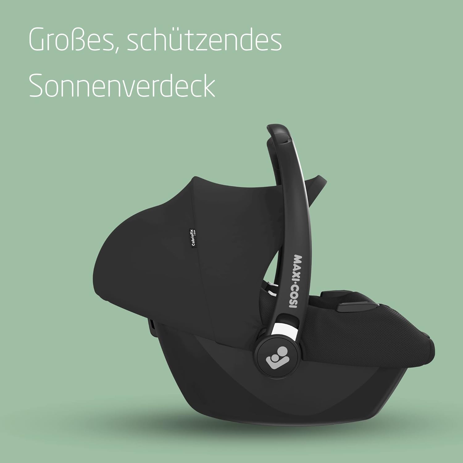Maxi-Cosi CabrioFix i-Size, Babyschale, 0–12 Monate, max. 12 kg, leichter i-Size Kindersitz (3,2 kg), Sonnenverdeck, gepolsterter Sitz, für viele Maxi-Cosi Kinderwagen, Essential Green