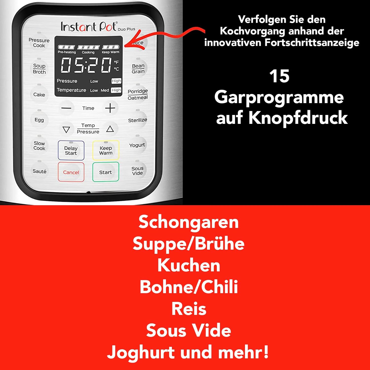 Instant Pot Pro 10-in-1-Elektro-Multikocher 1200 W, 5,7 L – Schnellkochtopf, Schongarer, Reiskocher, Dampfgarer, Sautierpfanne, Sterilisator, Joghurtbereiter, Sous Vide Gert – Schwarzer Edelstahl