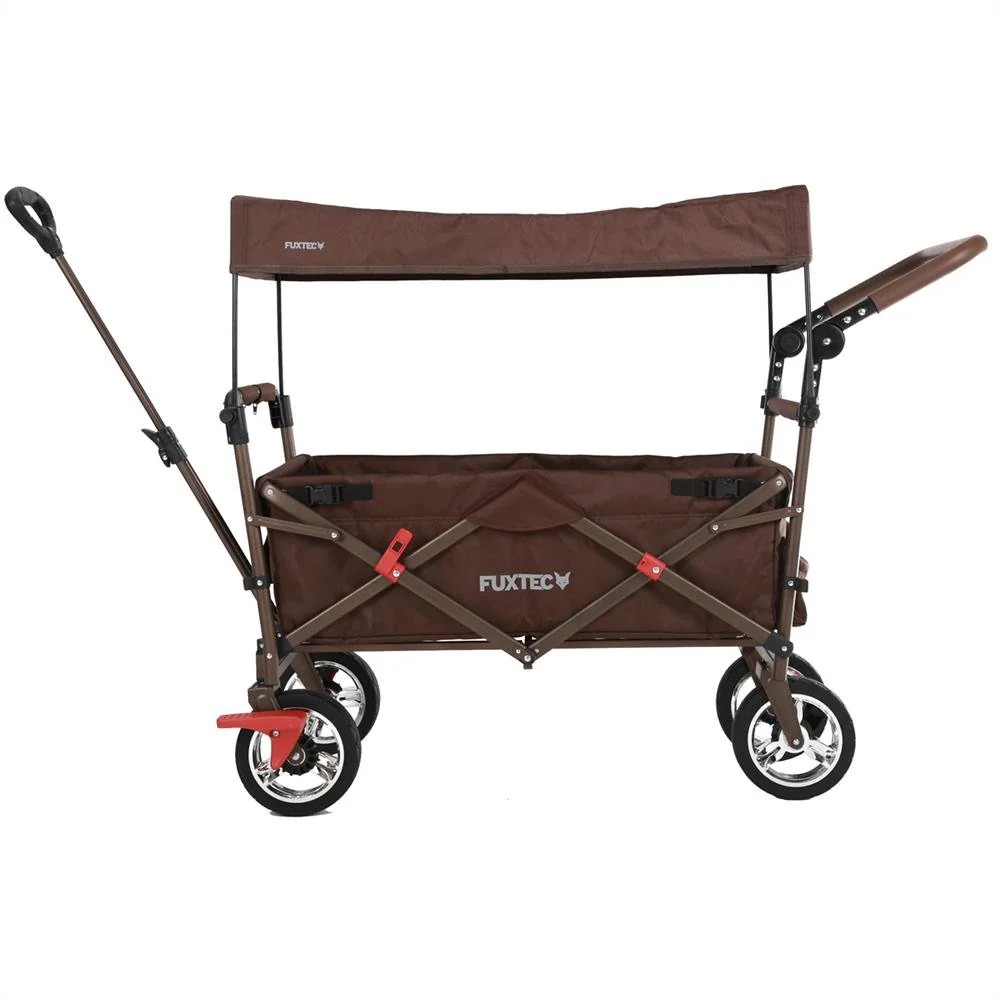 Bollerwagen FUXTEC FX-CT700, Carro Plegable Gris para el Transporte de niños, Ciudad, Campo, Playa o montaña - con Capota Anti-UV, asa de Empuje, Freno de Mano Delantero y Trasero, El Original