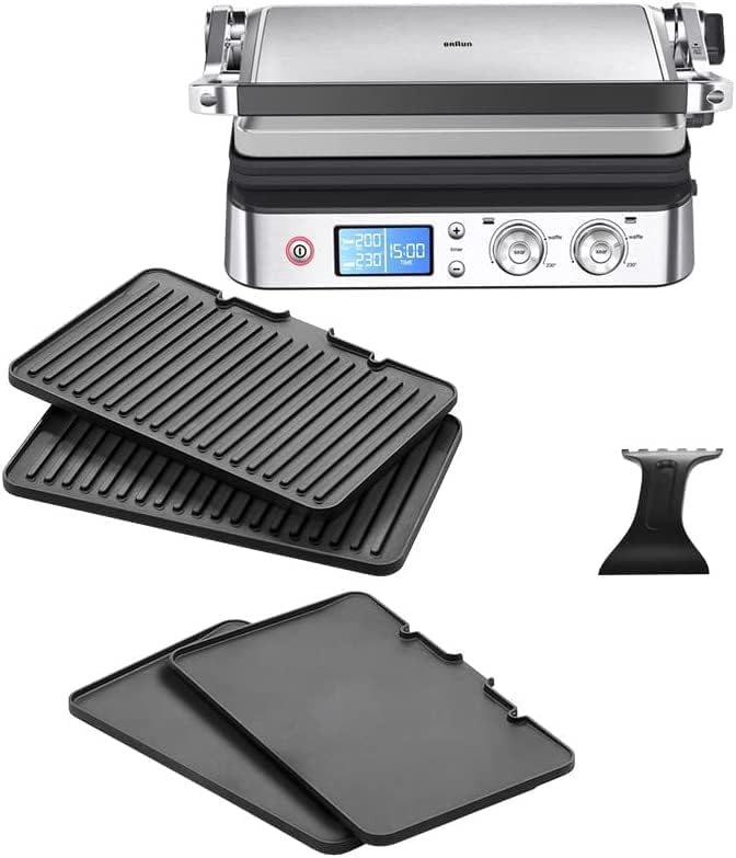 Braun MultiGrill 9 CG 9047 Kontaktgrill mit Grill-, Flach- und Waffelplatten, Grillpositionen: Kontakt, BBQ, Ofen, Spülmaschinenfeste Platten, Fettauffangschale, 230° Höchsttemperatur, Boost-Funktion