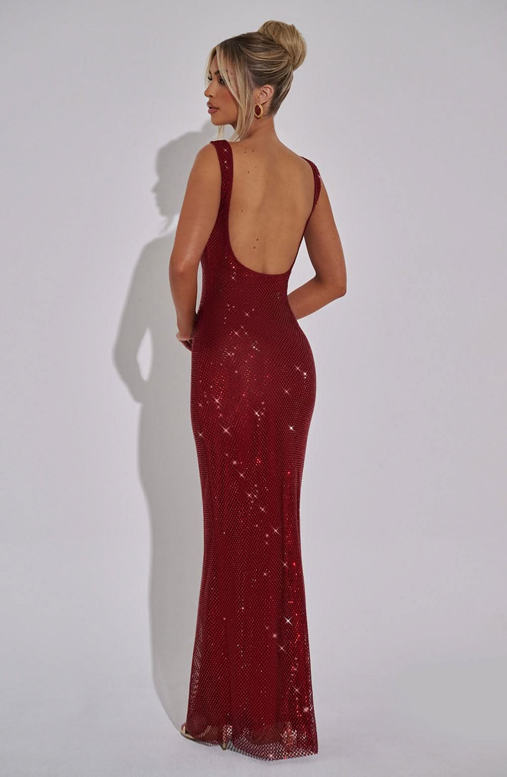 Damen Maxi-Abschlussballkleid mit Strass und eckigem Ausschnitt