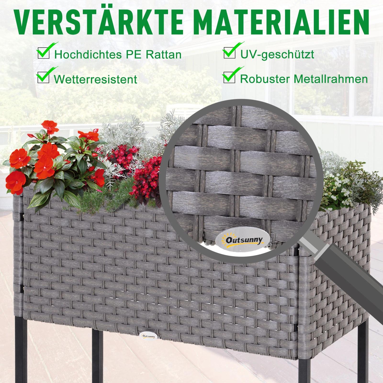 Outsunny? verhoogd bed, bloembak, bloempot met plank, irrigatie, rotan bruin 70 x 30 x 72 cm | Aosom.de